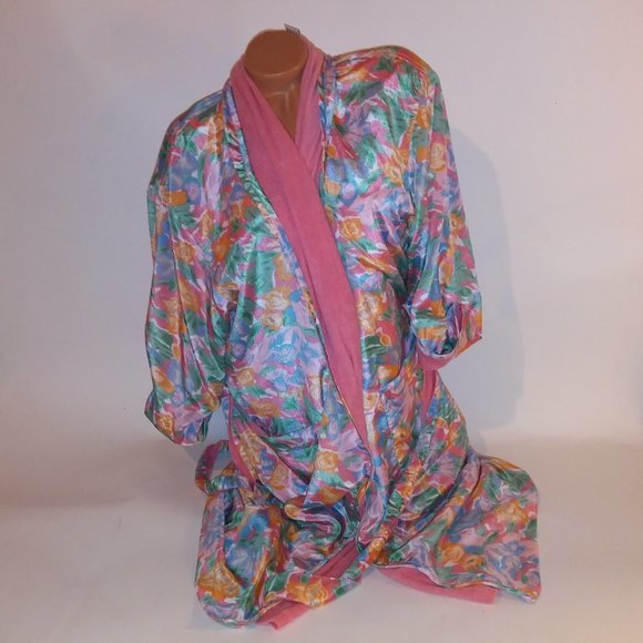 Vintage Victoria Secret Robe One Size Floral Terry Cloth Lined Gold Label Length